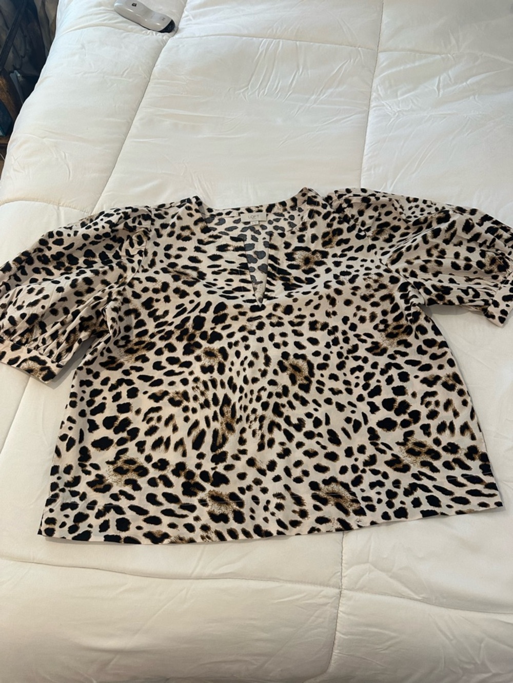LOFT Leopard Print V-Neck Blouse in Neutral/Tan